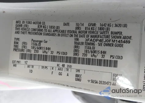 2015 Ford Fiesta Se from USA, damaged, VIN 3FADP4EJ0FM145489